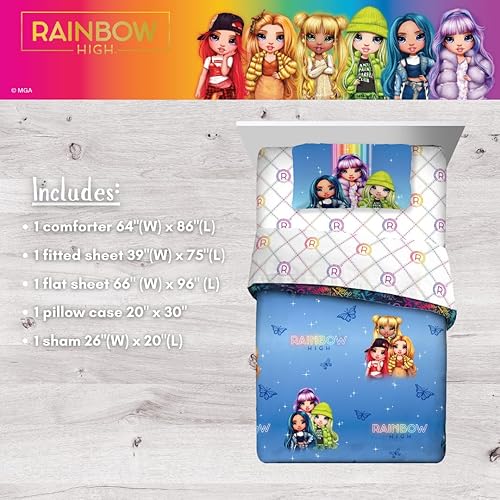 Miniatura 3 de Franco Rainbow High - Juego de edredón y sábanas supersuaves de 5 piezas para niños, con funda, tamaño individual, (producto 100 % con licencia