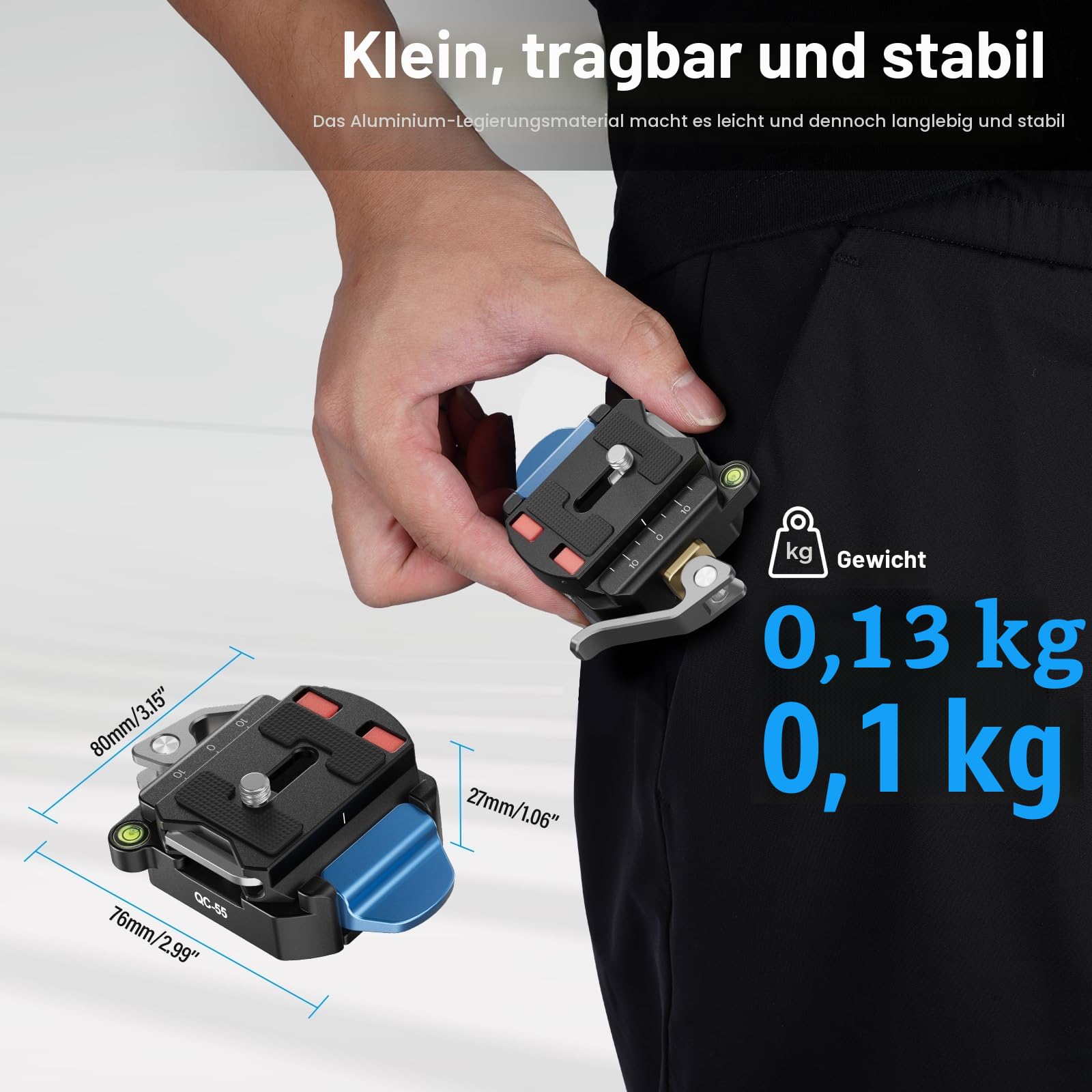 SIRUI 55mm Schnellwechselplatte für arca Swiss und Klemm-Basis-Set, Kamerahalterungsadapter mit 1/4 Zoll und 3/8 Zoll Gewinde für Stativ, Monopod, DSLR-Stabilisator, QC-55