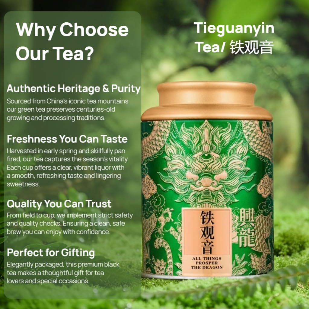 Tè Oolong Premium Tieguanyin Di Anxi | Aroma Intenso Senza Additivi | Tè Cinese Naturale in Foglie Sfuse | 250g / 8,82oz