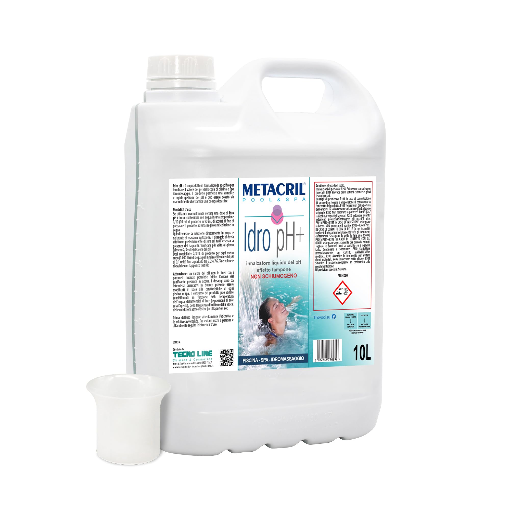 Metacril Pool & Spa Hidro pH+ con dosificador graduado, elevador líquido del Ph, no liberador, para piscinas y spa hidromasaje - 10L