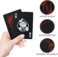 Vista 3 de Joyoldelf Black Playing Cards with Rose Pattern, 2pcs Deck of Cards, PVC Plastic & Waterproof Playing Cards, Cool Card Decks Suitable for Family or