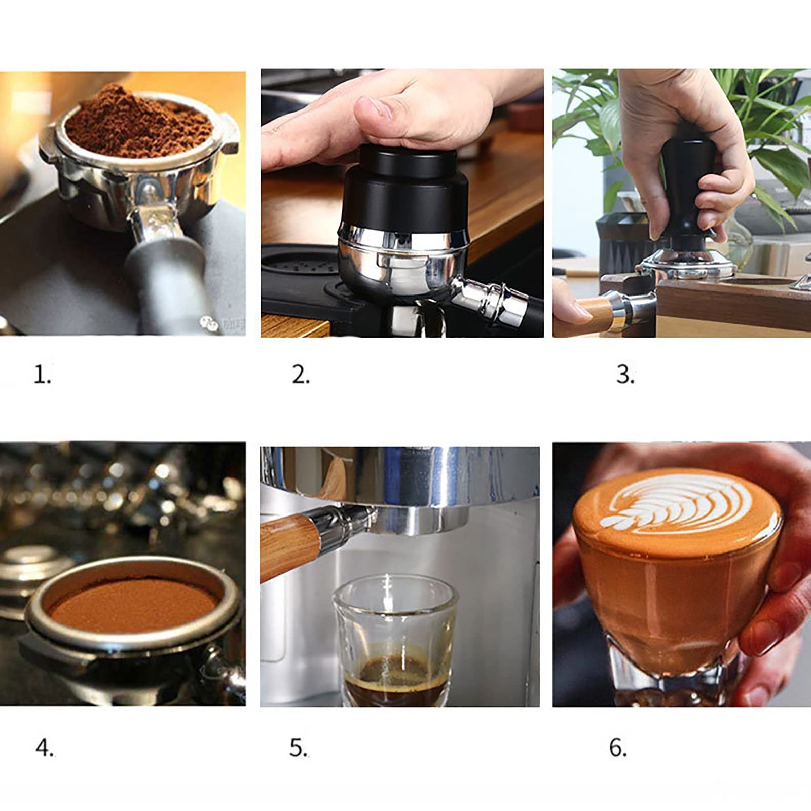 Café Tamper Presiona elástica Café de café primavera presión constante acero inoxidable Espresso Prensador(Schwarz,58mm)