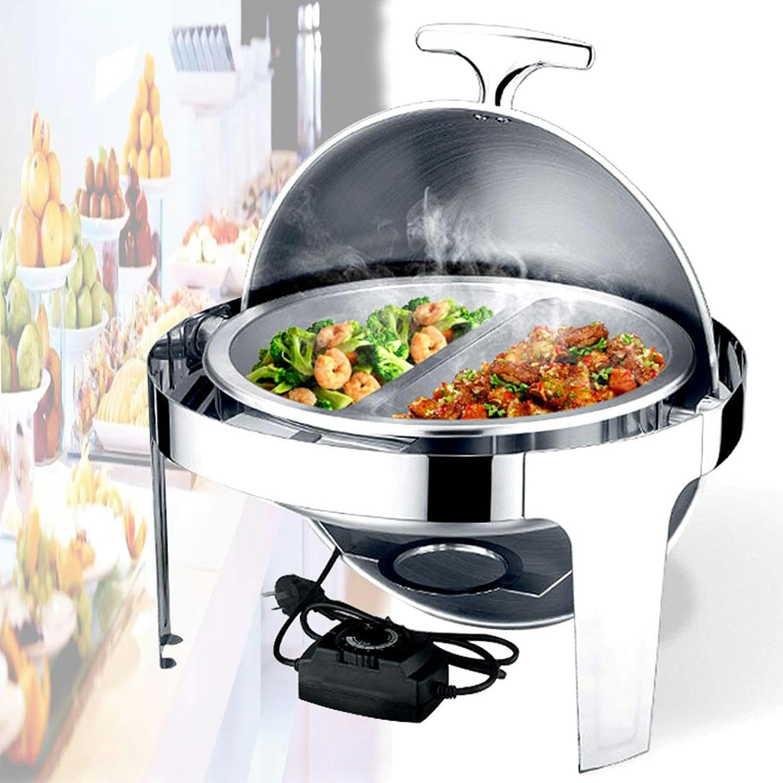 Chafing Dish, Scaldavivande Elettrico, 6L Contenitore Scalda Cibo Termico per Alimenti per Buffet, Banchetti, la Festa - Mere Il Cibo in Caldo, 400W