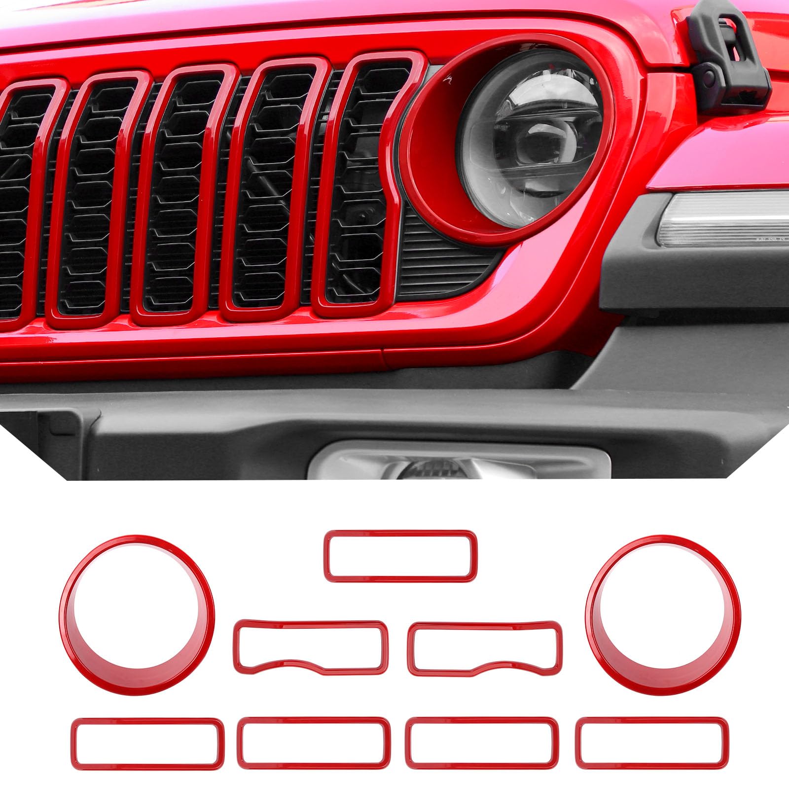 View 1 of ***MISSING PARTS***
JeCar Grill Inserts for Jeep Wrangler JL JLU 2024 2025+ Grill Covers & Headlight Covers Trim Kit Accessories (Red)
