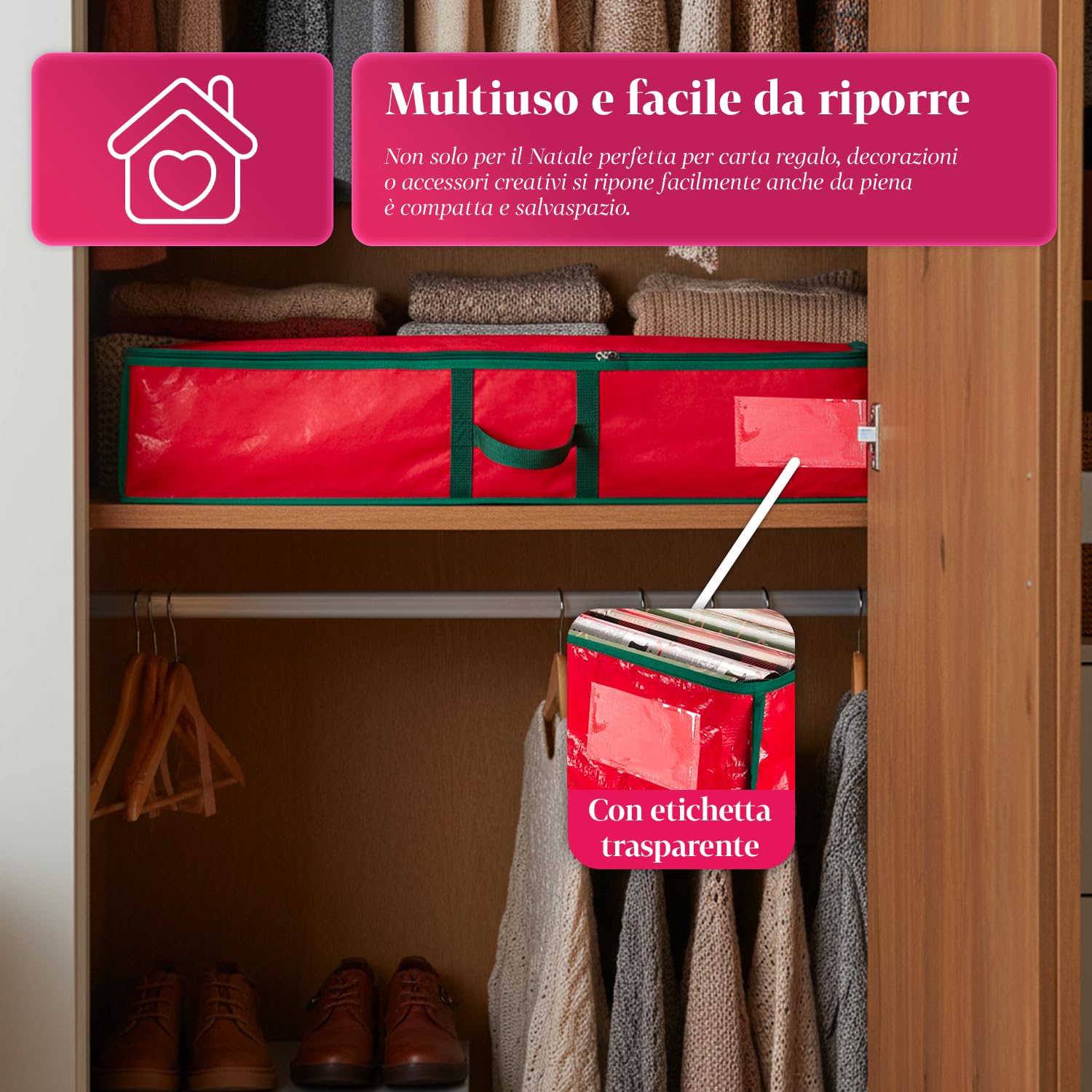 Avilia – Organizer per Addobbi Natalizi in Tessuto Oxford con Zip Robusta e Manici Rinforzati, Perfetto per Conservare Decorazioni Natalizie e Luci, Design Salvaspazio e Facile da Riporre