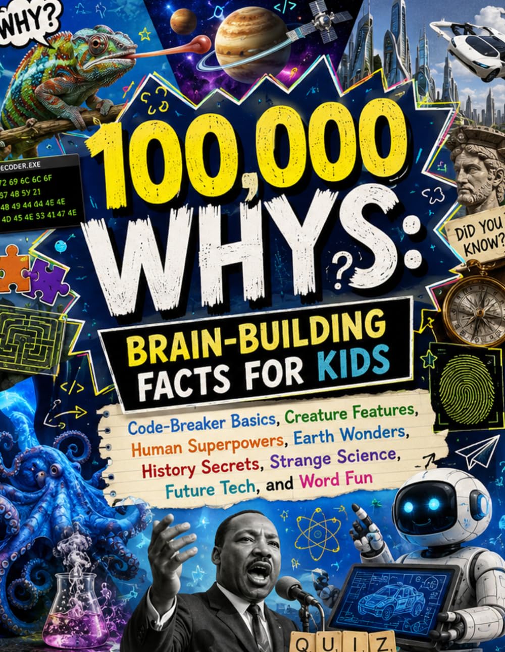 100,000 Whys, Brain-Building Facts for Kids: Code-Breaker Basics, Creature Features, Human Superpowers, Earth Wonders, History Secrets, Strange Science, Future Tech, and Word Fun