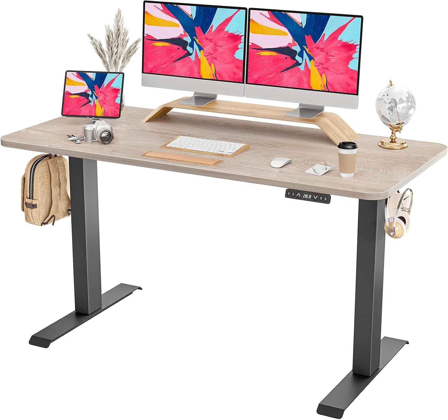 FAMISKY Standing Desk Dual Motors, Adjustable Height Electric Stand up Desk, 63 x 24 Inches Sit Stand Home Office Desk, Ergonomic Workstation Black Steel Frame/Oak Wood Grain Tabletop : Home & Kitchen