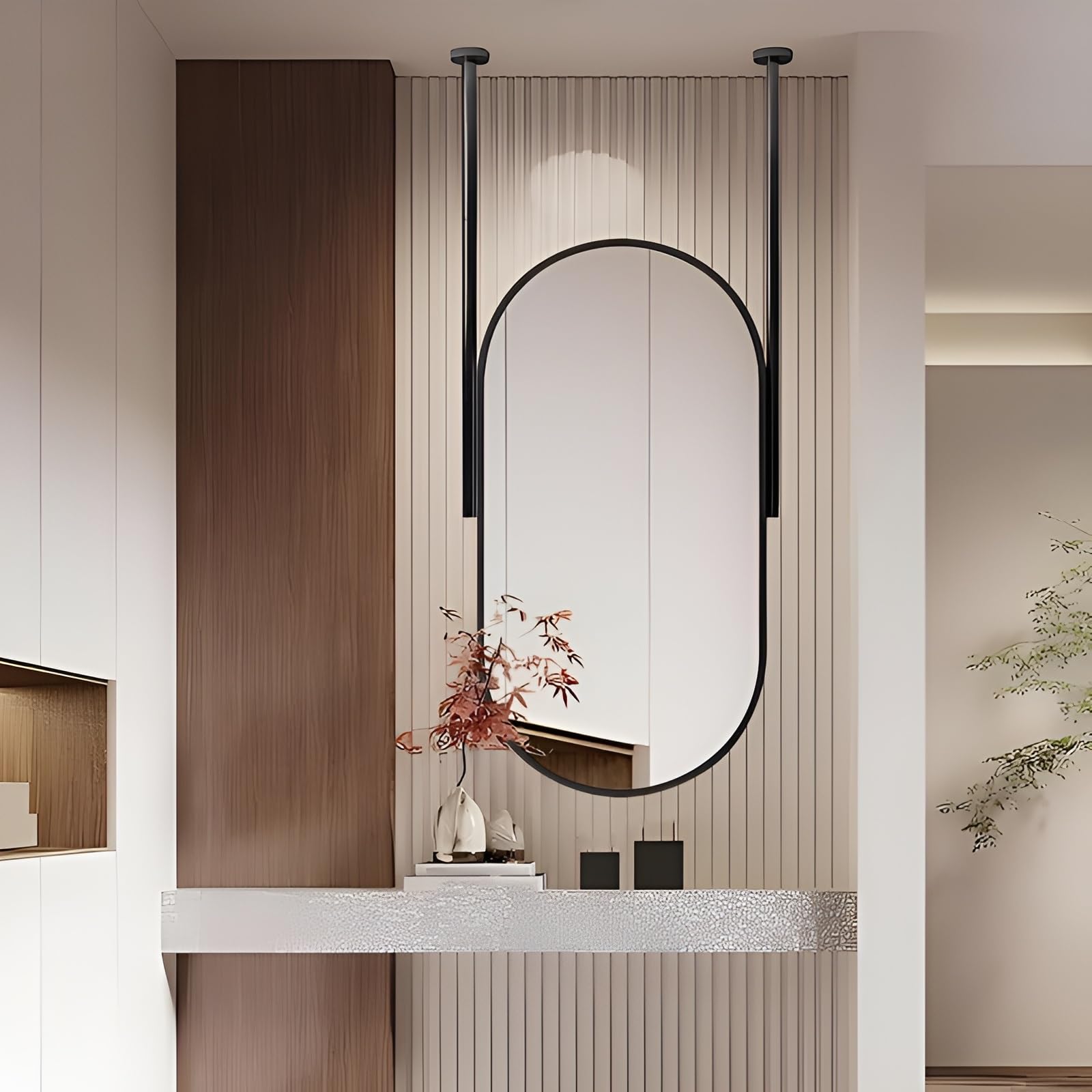 FGXHHS Ceiling Mounted Bathroom Vanity Mirror, Metal Frame, Oval Hanging Mirror With Suspended Boom For Living Room Entryway Bedroom(60x90cm/23.6x35.4in)