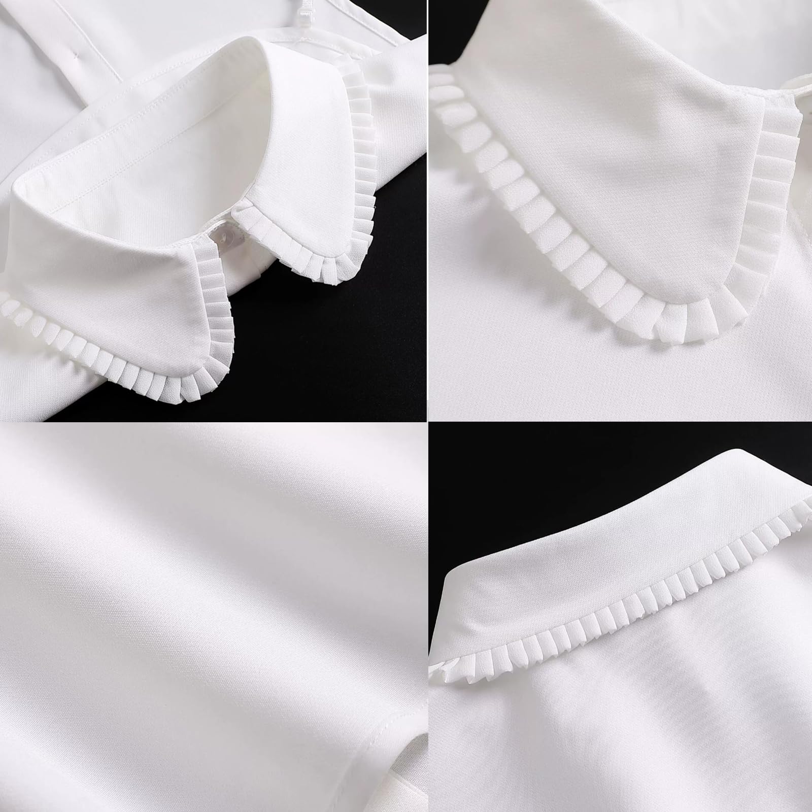 Cuello falso con diamantes de imitación, blusa desmontable con cuello Dickey, media camisa, cuello falso de Peter Pan para mujer, Cuello Peterpan Volantes Blanco D 3