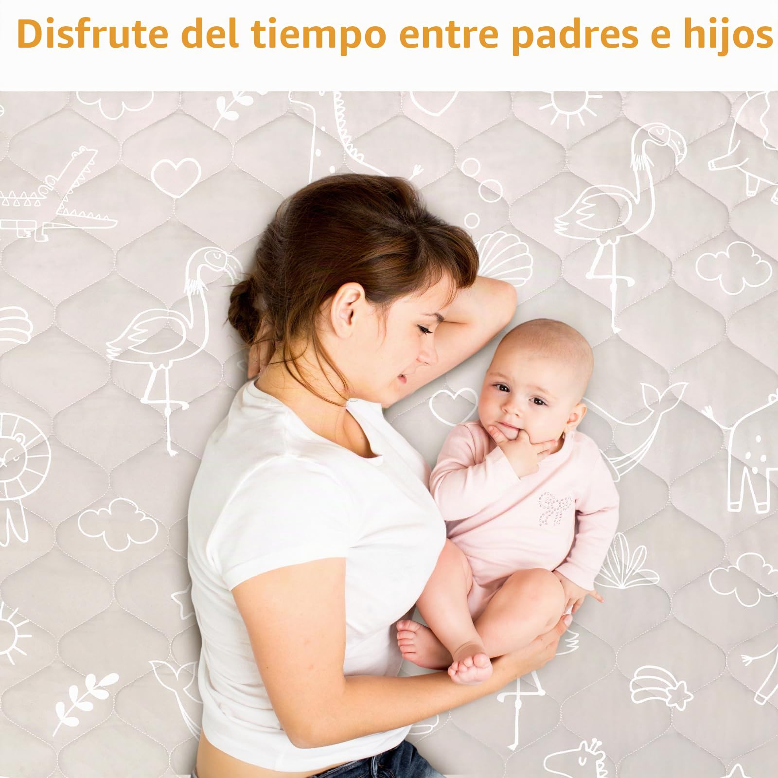 Alfombra Bebe 127×127 cm Desmontable Plegable, Espesar 2cm Alfombra Juegos Bebes Antideslizante, Tapete de Actividades Bebe Alfombras de Gateo Apto para Interior/Exterior/Valla (Animales con Líneas)