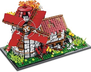 Beberlu Medieval Cabin Building Kit, Retro Windmill Building Blocks with Rotating Windmill, European Architecture Model Display Creative Gifts Office/Home Decor (2296 Pcs)