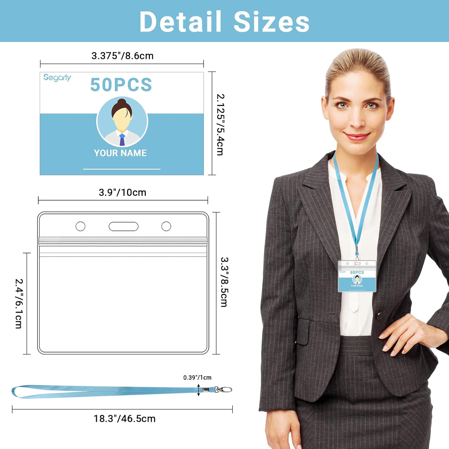 Segarty Lanyards with ID Holder, 50 Pack Plastic Clear Horizontal Name Tags Badges Holders, 5 Light Assorted Colors Lanyard for Cruise Ship Cards, Waterproof Id Card Protector for Women, Nurse, Staff