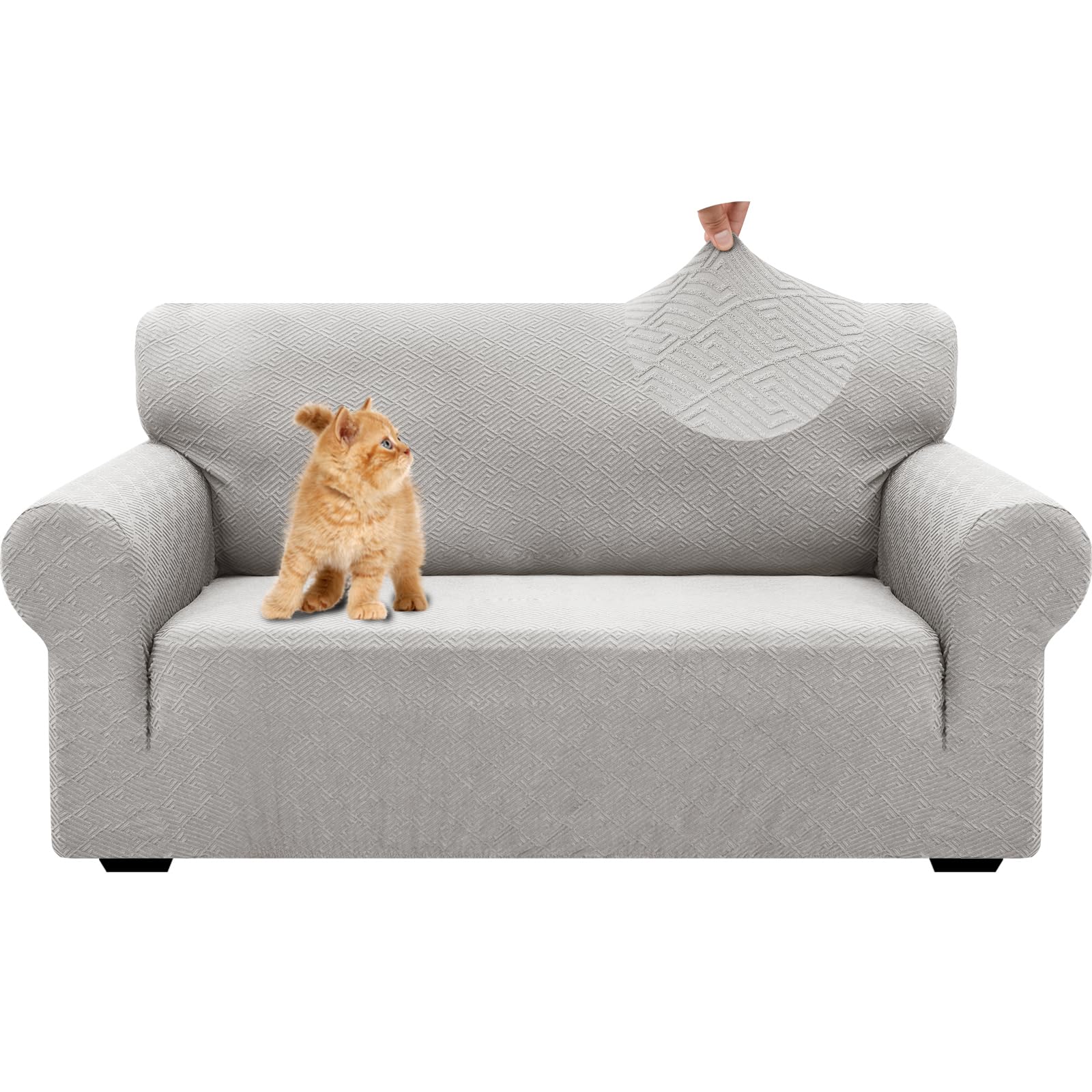 YSTELLAA Funda Sofa 2 Plazas, Elasticas Fundas De Sofa Ajustables, Universales Fundas Sofa con Reposabrazos, Fundas para Sofa Anti Gatos Arañazo, Cubre Sofa Antimanchas Lavable, Sliver Gris
