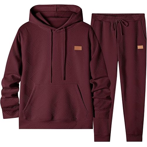 JMIERR Mens 2 Piece Jacquard Sweatsuit Outfits Hoodie Sweatshirt & Joggers Sweatpants Set Tracksuit