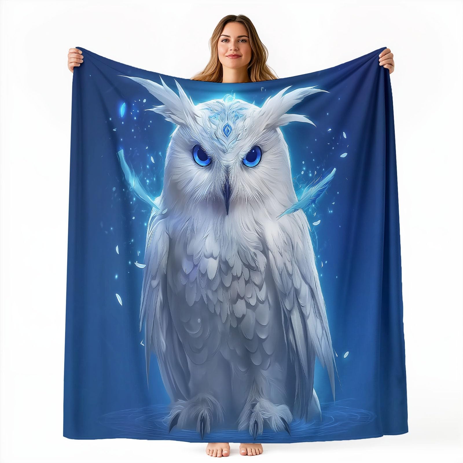Miękki i przytulny flanelowy koc polarowy 150 x 200 cm - ciepły pluszowy koc podróżny z nadrukiem z motywem Sowa, dekoracyjna narzuta na sofę i łóżko podróżne