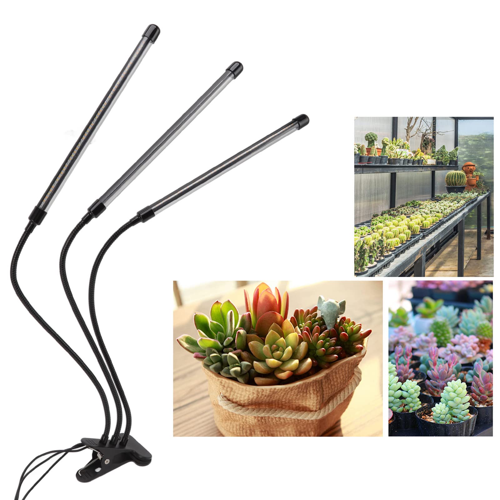 GooingTop LED-Wachstumslicht, 3-Kopf-Clip-Pflanzenlicht, 3-Kopf-Clip-Pflanzenwachstumslampe, 3-Kopf-Clip-LED-Wachstumslicht, Dimmbare USB-LED-Pflanzenwachstumslampe mit Timer für