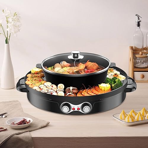 Miniatura 2 de Olla caliente 2 en 1 con parrilla, olla caliente eléctrica de 110 V 2200 W, barbacoa parrilla olla eléctrica Shabu para hogares, restaurantes,