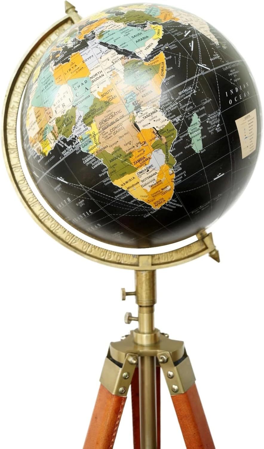 Decorative World Globe for Adults – 12” Spinning Globe with Height Adjustable Tripod Stand for Home & Office Décor