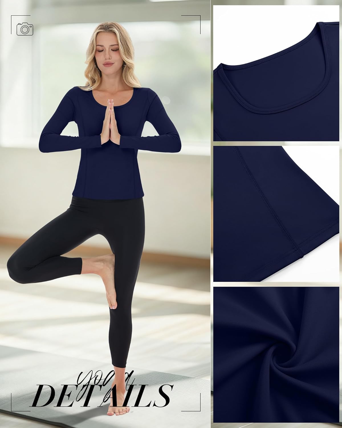 4 Pack Women's Seamless Workout Tops Scoop Neck Long Sleeve Compression Shirts Breathable Yoga Athletic Tight Shirt - Image 5