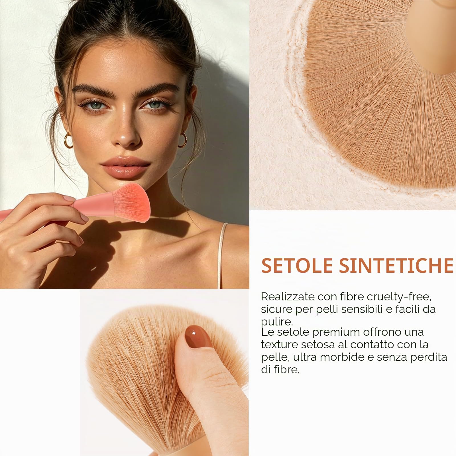 Set Pennelli Make Up 17 Pezzi Synthetic con Spugnetta e Trousse in Pelle PU per Fondotinta, Correttore, Blush, Ombretto