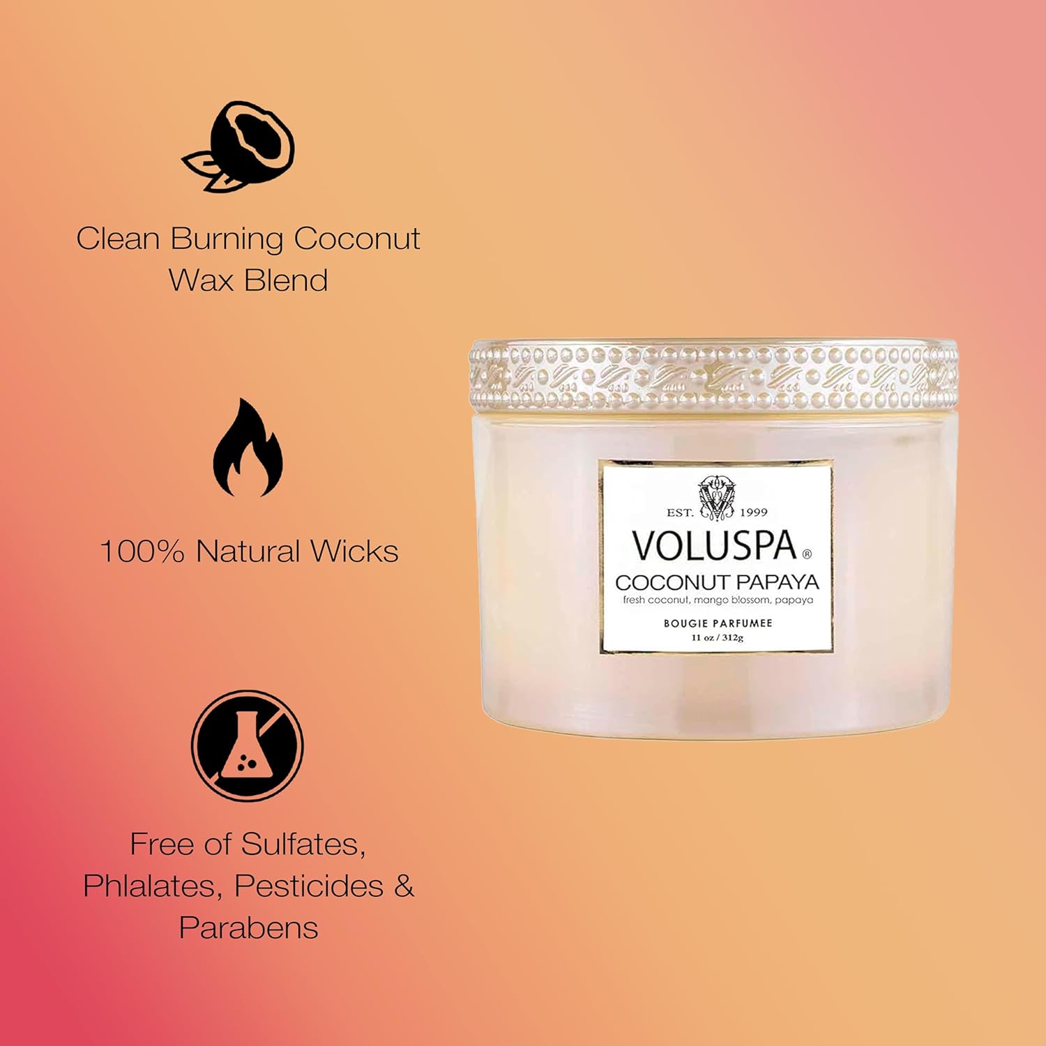 Voluspa Coconut Papaya, Corta Maison Boxed Candle, 11 oz, 45 Hour Burn Time, Coconut Wax for Clean Burning, Handcrafted in The USA - Image 4