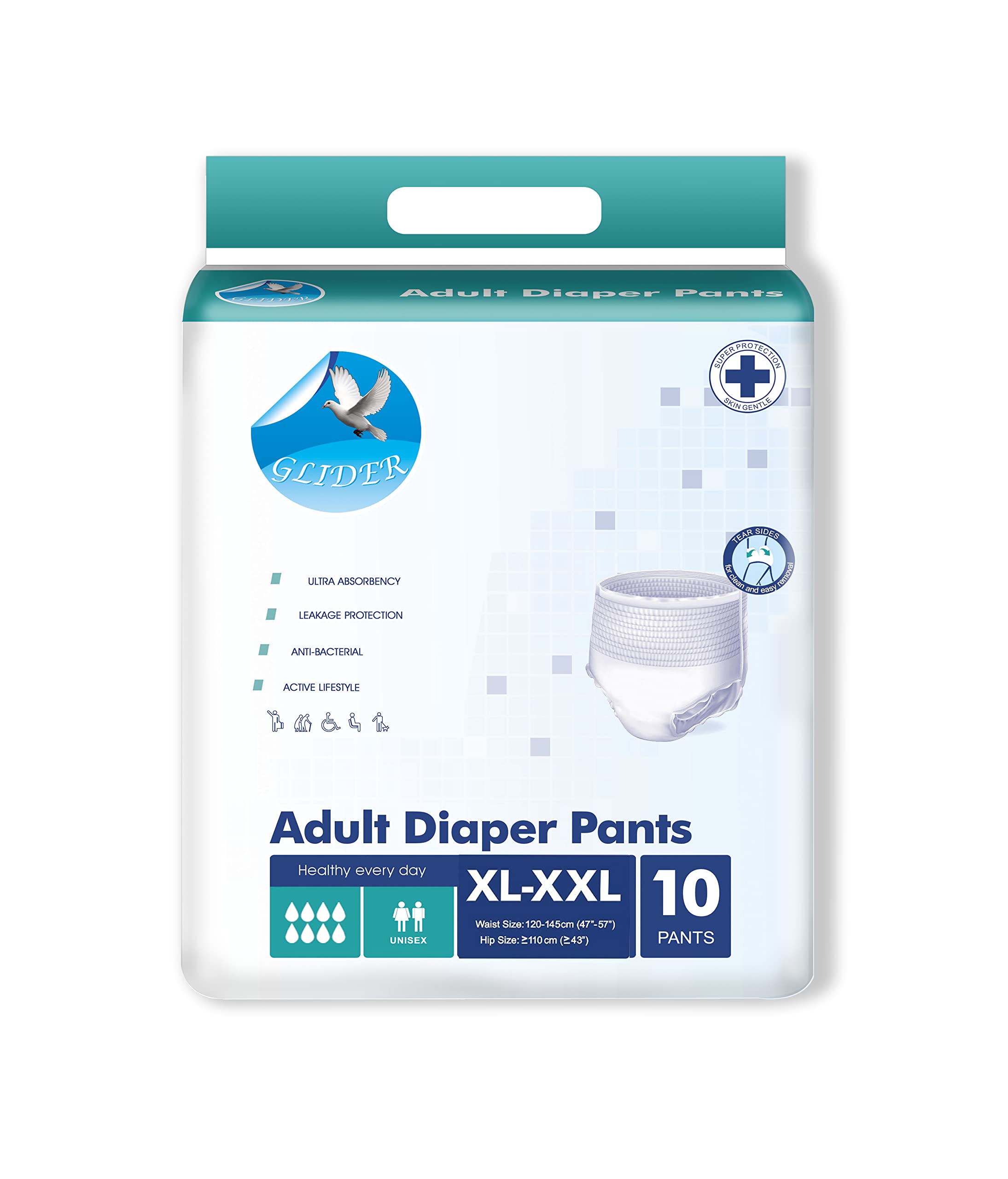 Glider Adult Diaper Pants XL-XXL | Superior Absorbency & Overnight Protection | Comfortable & Stretchable Fit | Unisex | 120-145 cm (47-57 Inches) | (Pack of 1 – 10 Count)-image-3