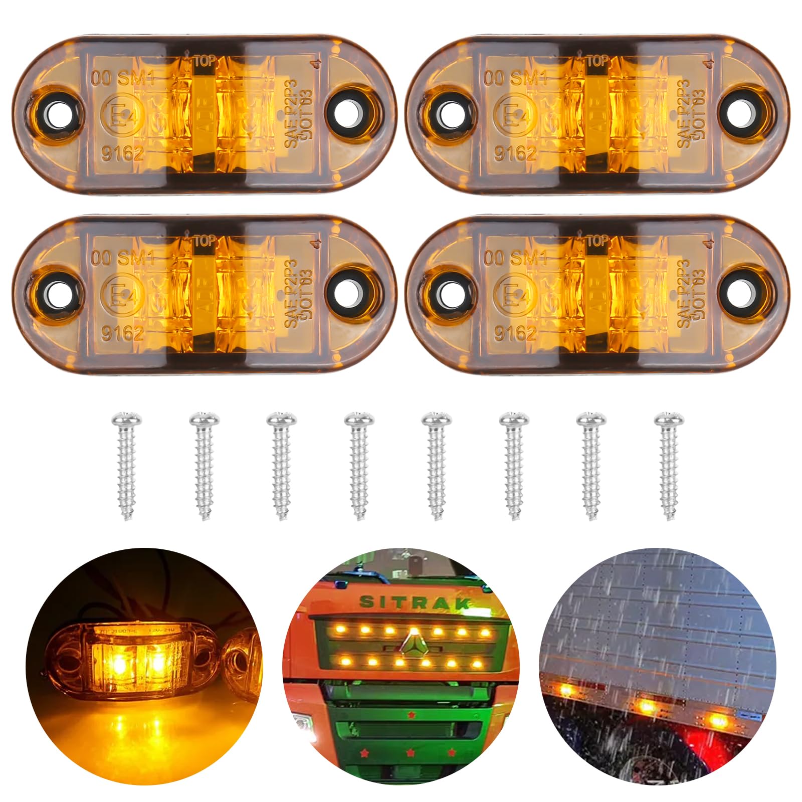 LED Side Marker Light 4pcs12/24V Trailer Side Light IP65 Waterproof Trailer Side Lamp Warning Lamp Indicator Parking Light Clearance Lights with Amber Bulbs for Trailer Truck Boat RV Caravan
