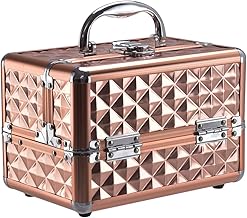 DREAMADE Mallette de Maquillage en Métal Coffret Cosmétique Professionnel avec 3 Étagères et 1 Miroir Coffret Maquillage Femme Complet Portable avec Verrou 23 X 15 X 18 CM (Or)