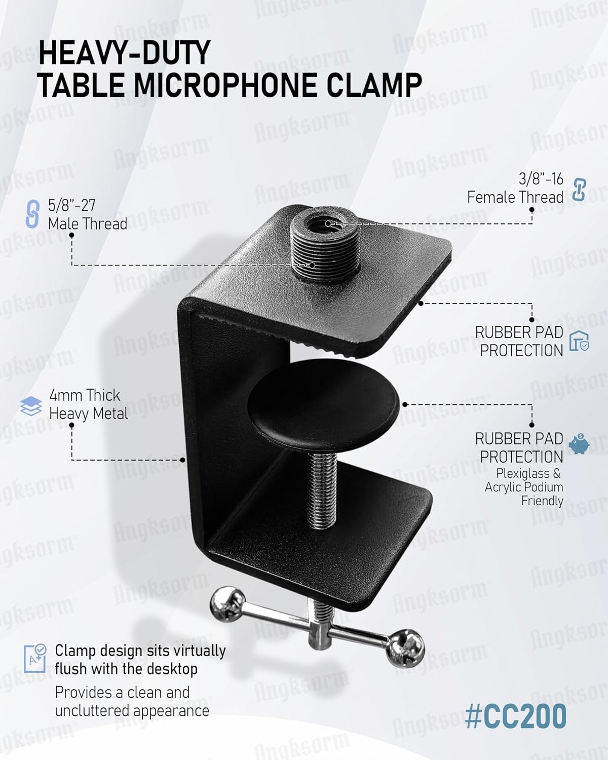 Heavy-Duty Table Microphone C-Clamp Stands and 19-INCH Flexible Gooseneck Arm Extension Tube with 5/8-27 & 3/8-16 and 1/4-20 Adapter for Mic, Webcams, Cameras, Phone Holders