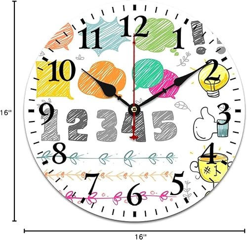 Miniatura 9 de Reloj de pared de madera, matemáticas, educación, caricatura, redondo, vintage, con estampado de madera, reloj de pared sin tictac para niños, reloj