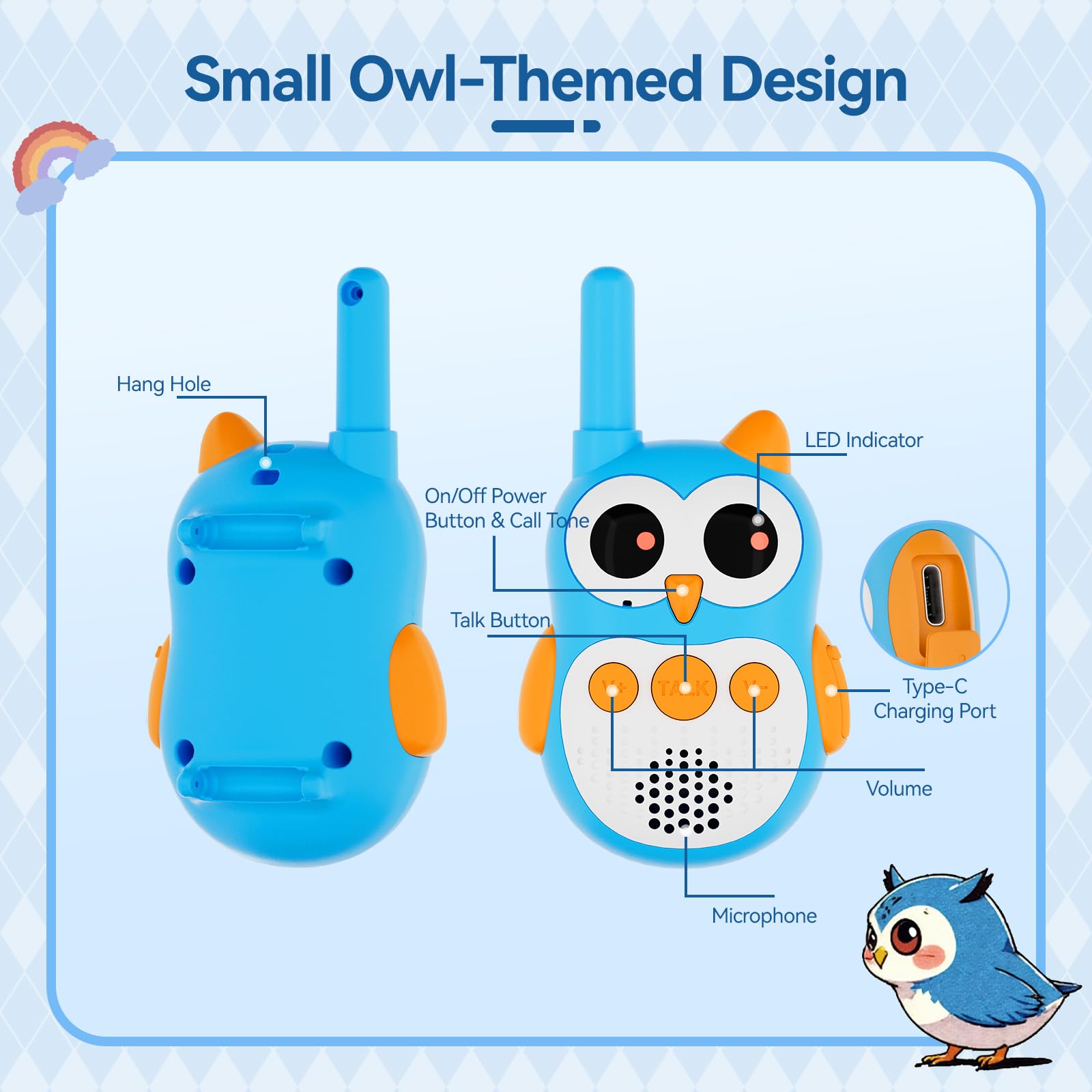 Retevis RT30W Walkie Talkie Bambini, Giochi Bambini Ricaricabili con Occhi LED, Indossabile Walkie Talkie Giocattoli Bambina, Regalo Bambino 4-8 Anni Regali Gioco per Famiglie da Esterno (1 Coppia)