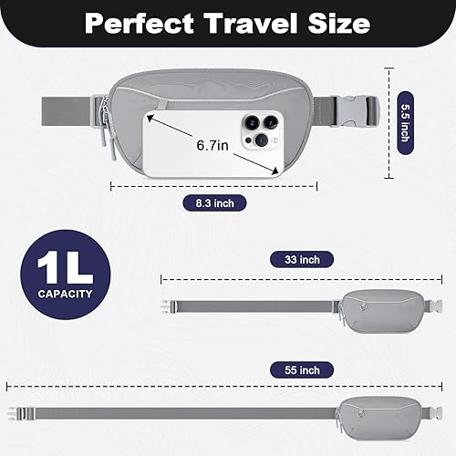 Miniatura 4 de Riñonera unisex para hombres y mujeres, bolsa de cinturón impermeable, bolsa cruzada con correa ajustable extendida de 54 pulgadas, riñoneras de