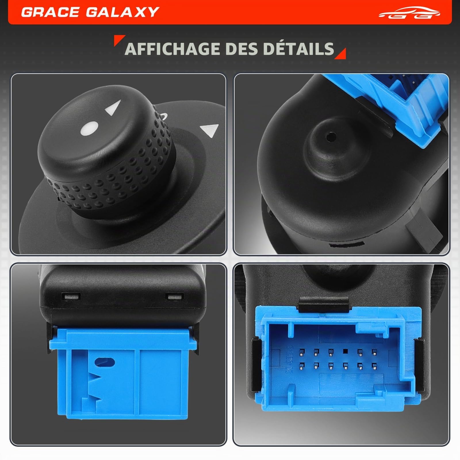 GraceGalaxy 1855.26 Bouton Réglage Rétroviseur électrique pour Partner 1007 | pour C2 C3 Xsara Picasso Berlingo,Interrupteur à Bouton de Réglage du Miroir