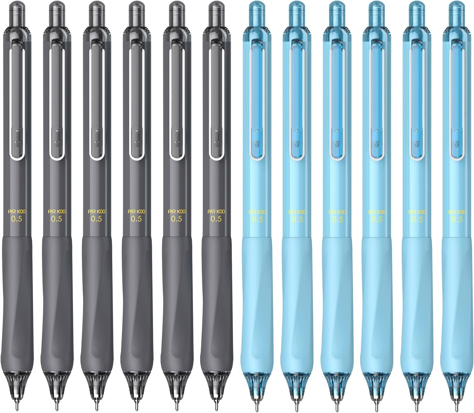 ParKoo Gel Pens Quick Dry Ink Fine Point 0.5mm, Retractable Rolling Ball 6 Black/6 Blue Ink Pen, Click Silent Pens Set for Journaling Notetaking Drawing Sketching Smooth Writing Non Bleed 12pcs