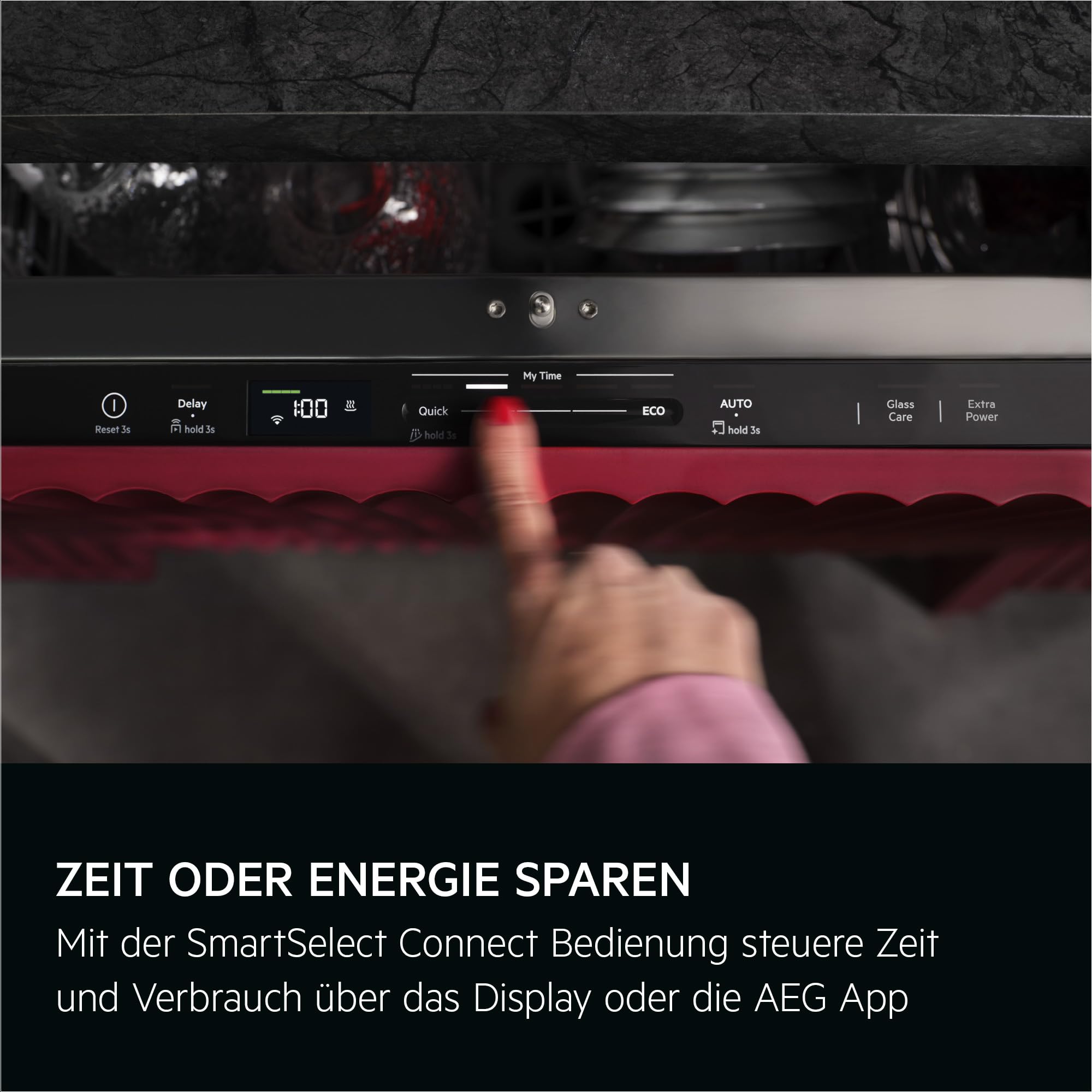 Vollintegrierter AEG 7000 Geschirrspüler 60cm, smarte WiFi Spülmaschine, flexible Körbe & effiziente Reinigung, 44dB, LightOnFloor, verbrauchsbasierte Zeitauswahl, nur 8,4L Wasserverbrauch, GI7200B1SO