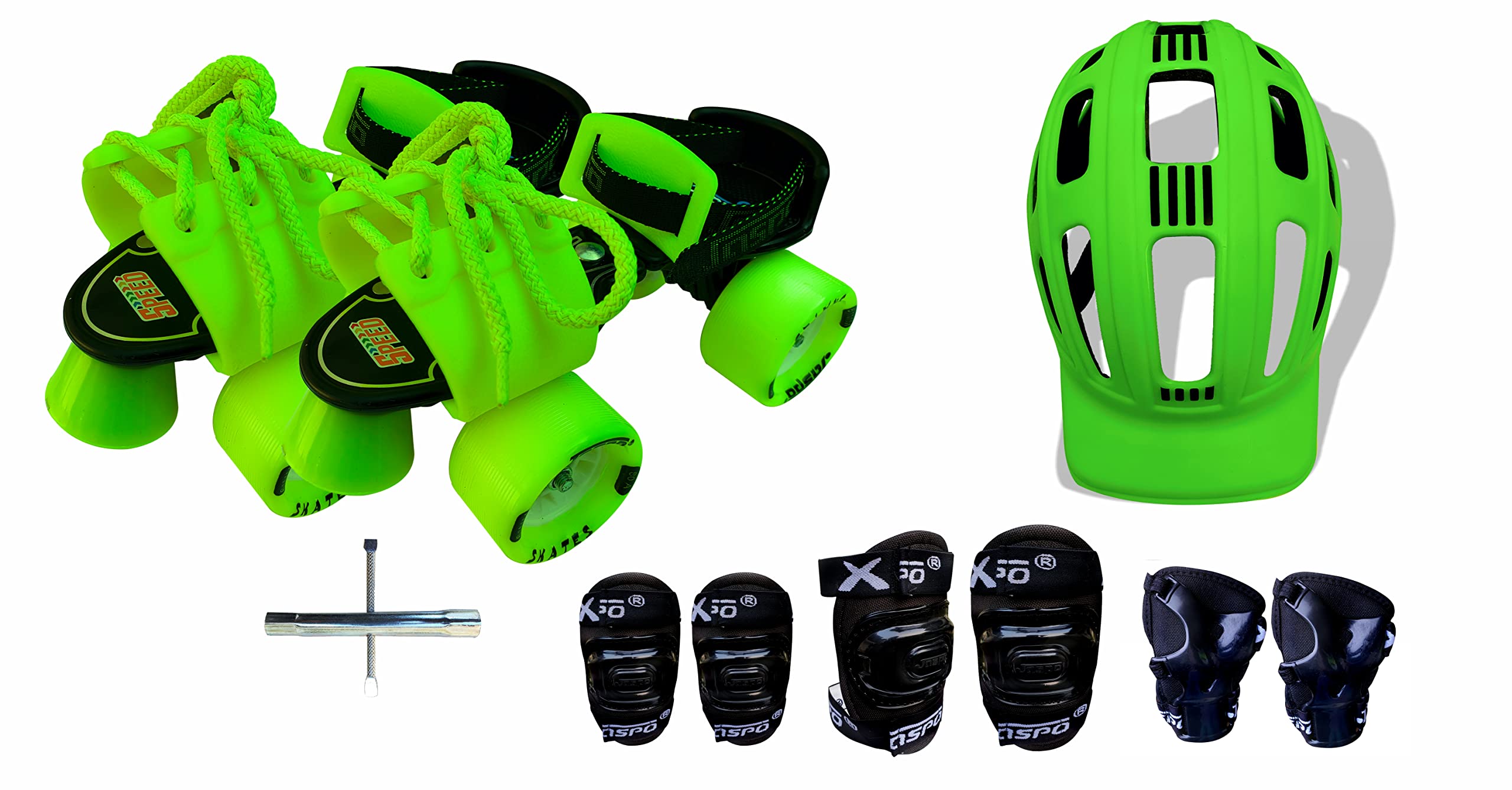 Jaspo Galaxy Senior Adjustable Skates Combo (Skates+Helmet+Knee pad+Elbow pad +Wrist pad +Adjustable Key) Suitable for Age 6 to 14 Years (Green Speed Lover PRO) (B01IEP60QA) Amazon Price History, Amazon Price Tracker