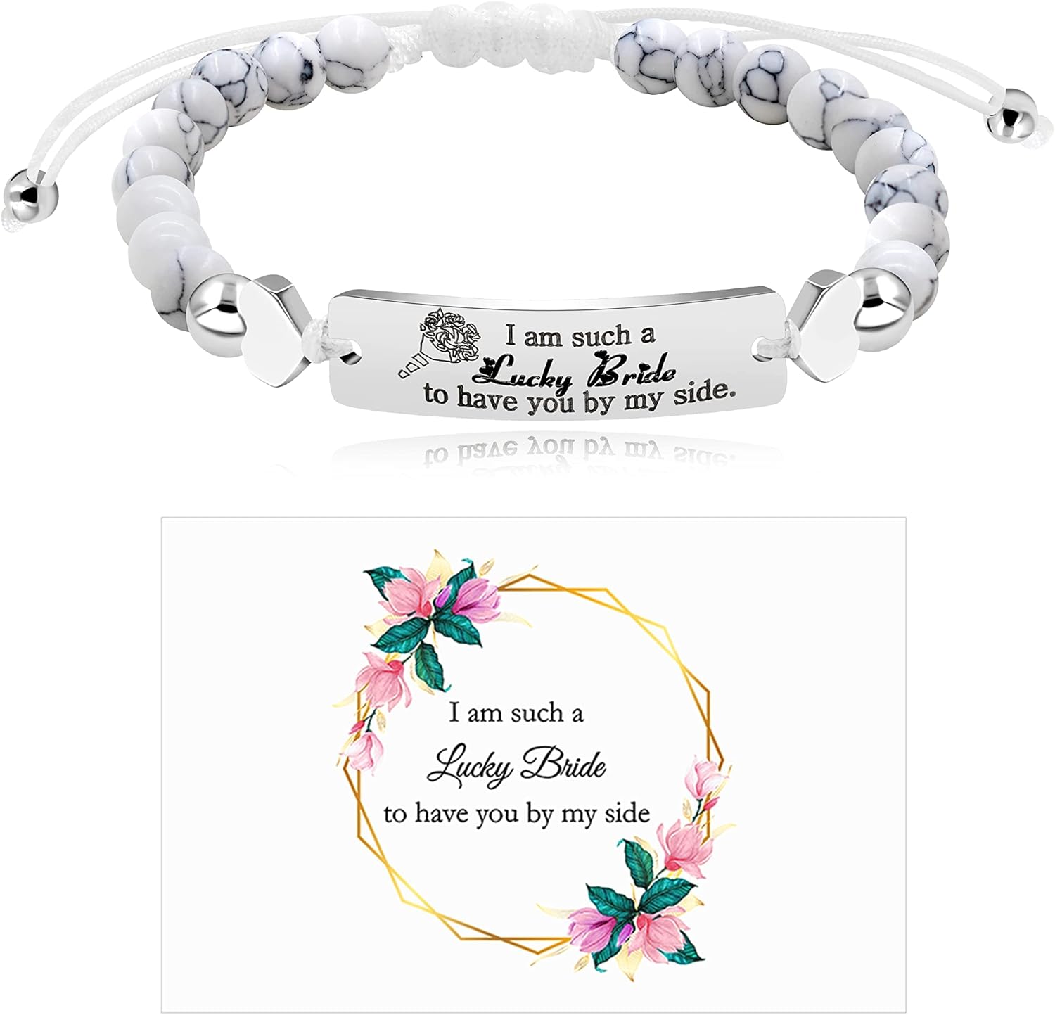 Wedding Bridesmaid Bracelets for Friends Women Men,Thank You Bracelets for Wedding Gift,Wedding Souvenir Thanksgiving Bracelets for Bridesmaid Best Friends Families