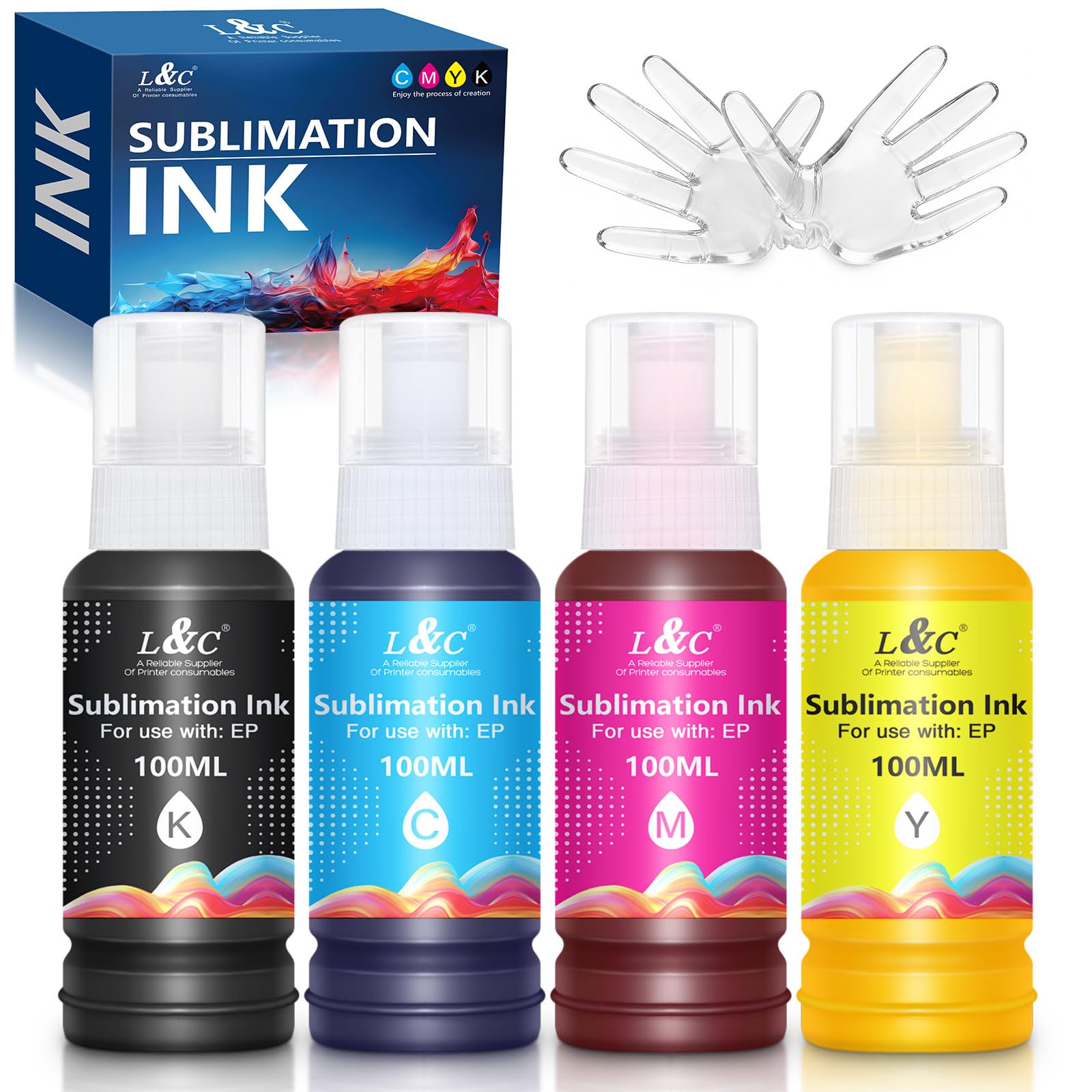 L&amp;C Sublimation Ink 522 Refill Bottles Heat Transfer Ink for ET-2800 ET-2720 ET-15000 ET-2760 ET-2803 ET-4700 ET-2850 ET-4760 ET-4800 ET-2700 ET-3760 Printers for Mugs T-Shirts Pillows Phone Cases