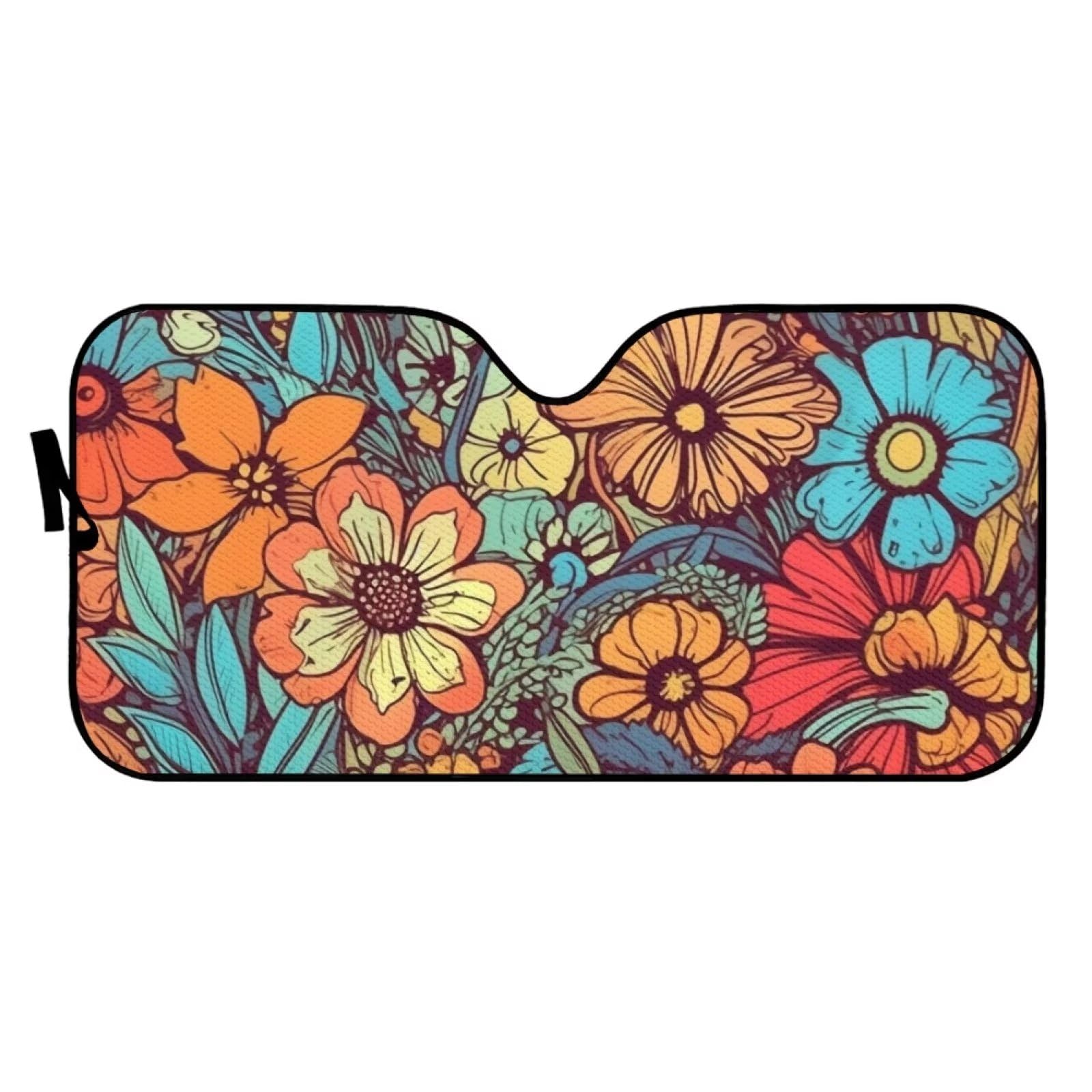 DISNIMO Abstract Groovy Flower Car Front Window Sun Shield Sun Visor Sunshield Glitter Sunshade for Windshield Folding SUV Truck RV Van Car Interior Accessories for Women Girls