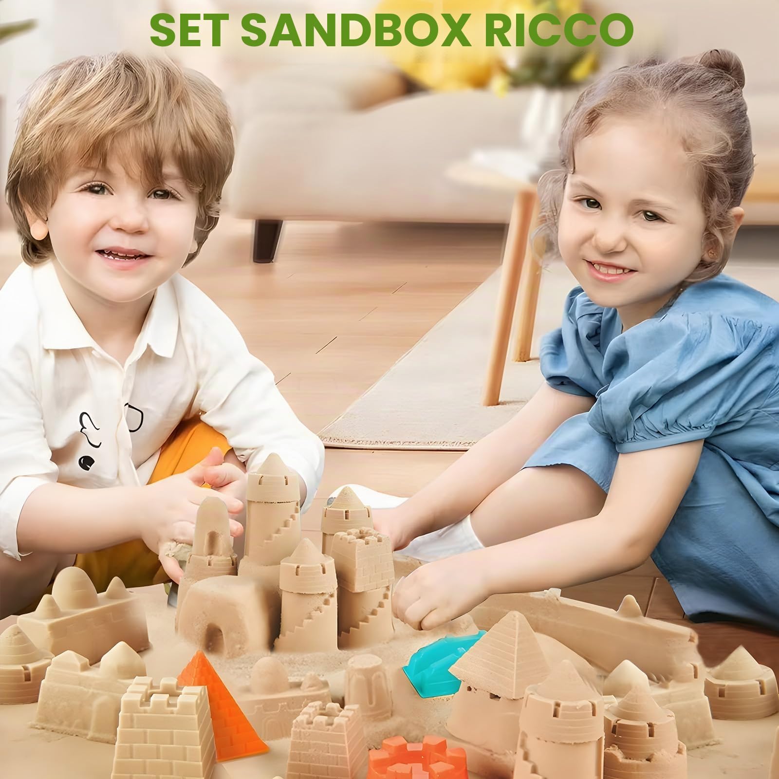TEBOKHAD Sabbia Cinetica per Bambini Veicoli Di Ingegneria, Kit Di Sand Con 1 Kg Sabbia Magica, Pieghevole Sabbiera Veicolo Giocattolo, Sabbia Cinetica Bambini per Ragazzi E Ragazze Oltre I 3 Anni