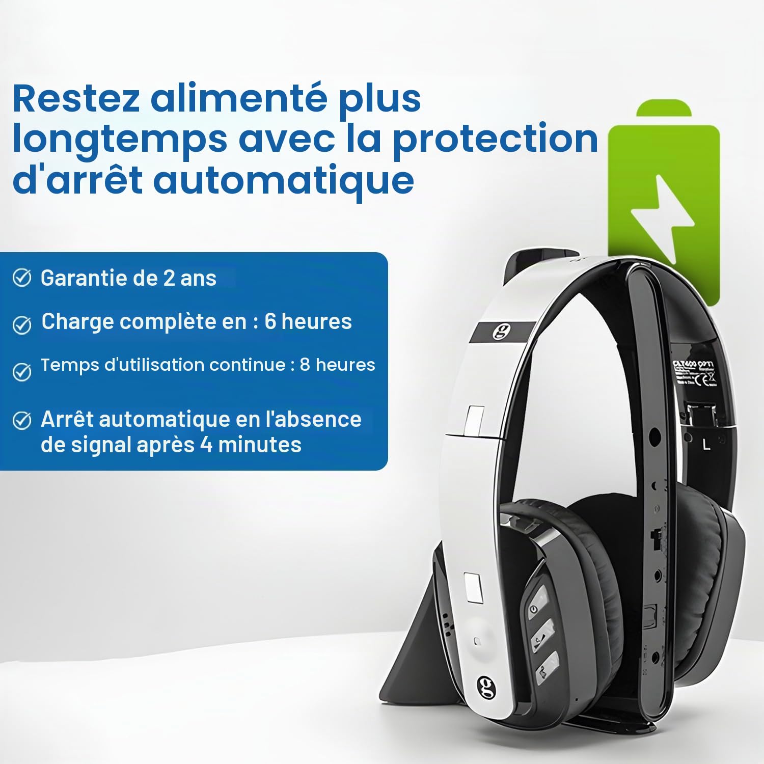 Geemarc CL7400 Opti Casque TV sans Fil amplifié avec connecteur Optique Casque Supra-auriculaire pour TV, Smartphones et PC Perte auditive Faible à sévère Version Britannique