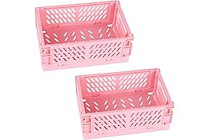 Tixill 2-Pack Pink Storage Mini Foldable Plastic Baskets Crates