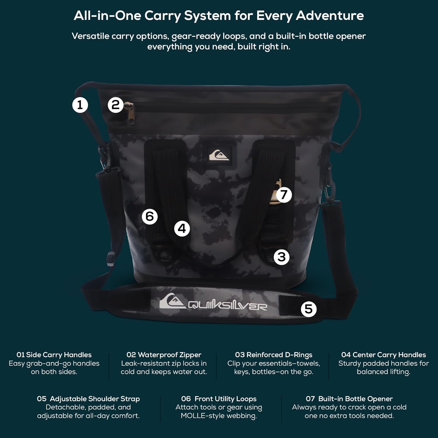 Quiksilver Zipperless Backpack Cooler 30L, Holds 36 Cans, 48 Hour Insulation, Leakproof & Waterproof Design, Heavy Duty TPU, IPX7, Padded Straps, Kangaroo Pockets