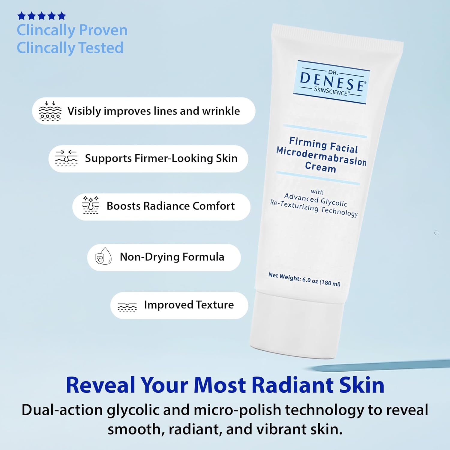 Dr. Denese Firming Facial MicroDermabrasion Cream 6 oz – With Advanced Glycolic Re-Texturizing Technology – Glycolic Acid, Jojoba Oil & Aloe Vera – Anti-Aging Exfoliant for Smooth & Radiant Skin