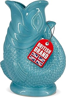 Bubble Jug Water Carafe, Ceramic Jug in Fish Shape, 1.5 L, Surf Blue