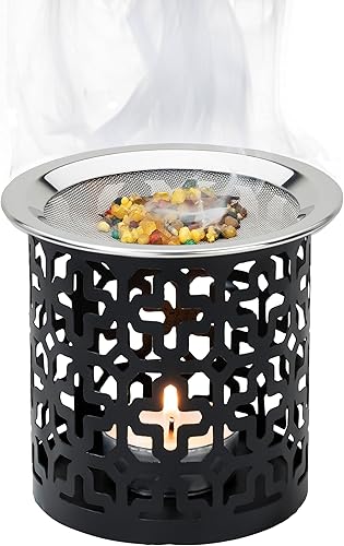 Miniatura 3 de Quemador de incienso de hierro negro con tamiz de altura de 3.15 pulgadas hecho a mano para quemar incienso con una vela de té