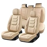 Coverado Car Seat Covers Full Set&comma; Seat Covers for Cars&comma; Front Seat Covers and Back Seat Cover Waterproof Leather Automotive Seat Cover&comma; Universal Car Interior Protectors Cushion for Most Cars Beige
