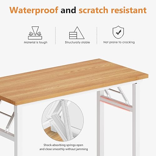 Miniatura 5 de DlandHome Escritorio plegable pequeño de 31.5 pulgadas, escritorio de computadora para oficina en casa, mesa plegable para espacios pequeños, no