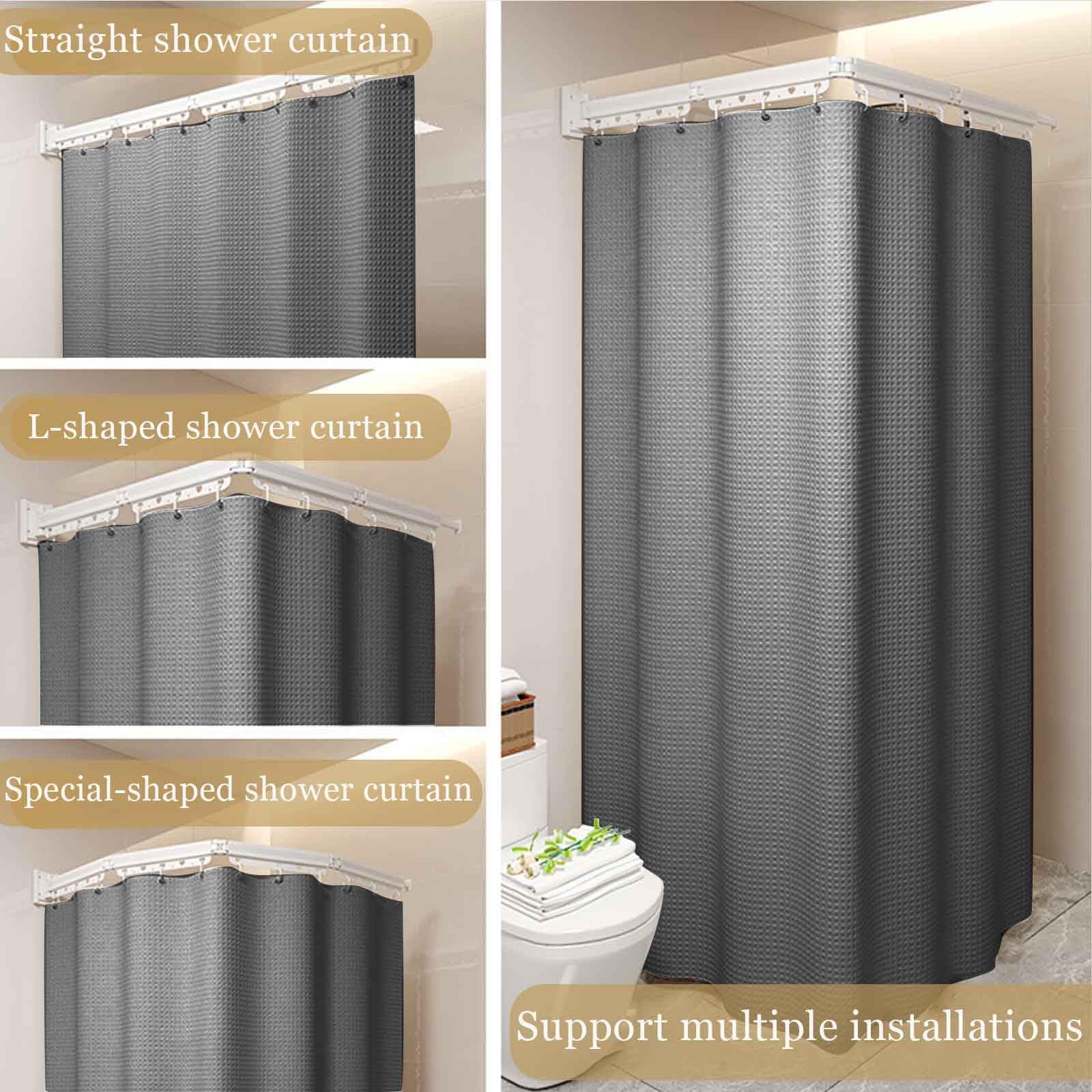 Tringle de douche réglable et résistante à l'eau - Rideau de douche moderne pliable en lin extensible pour décoration de salle de bain de 180 x 180 cm