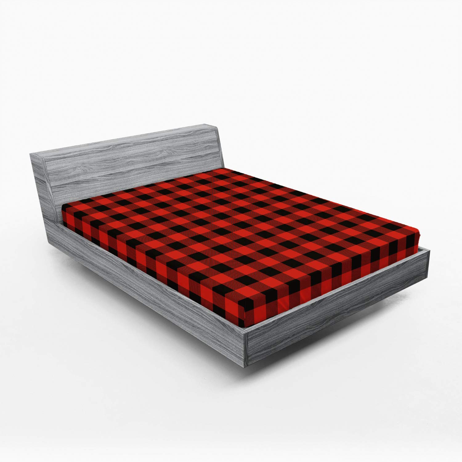 Ambesonne Plaid Fitted Sheet, Lumberjack Fashion Buffalo Checks Pattern Retro Style Grid Composition, Soft Decorative Fabric Bedding All-Round Elastic Pocket, Queen Size, Orange Black